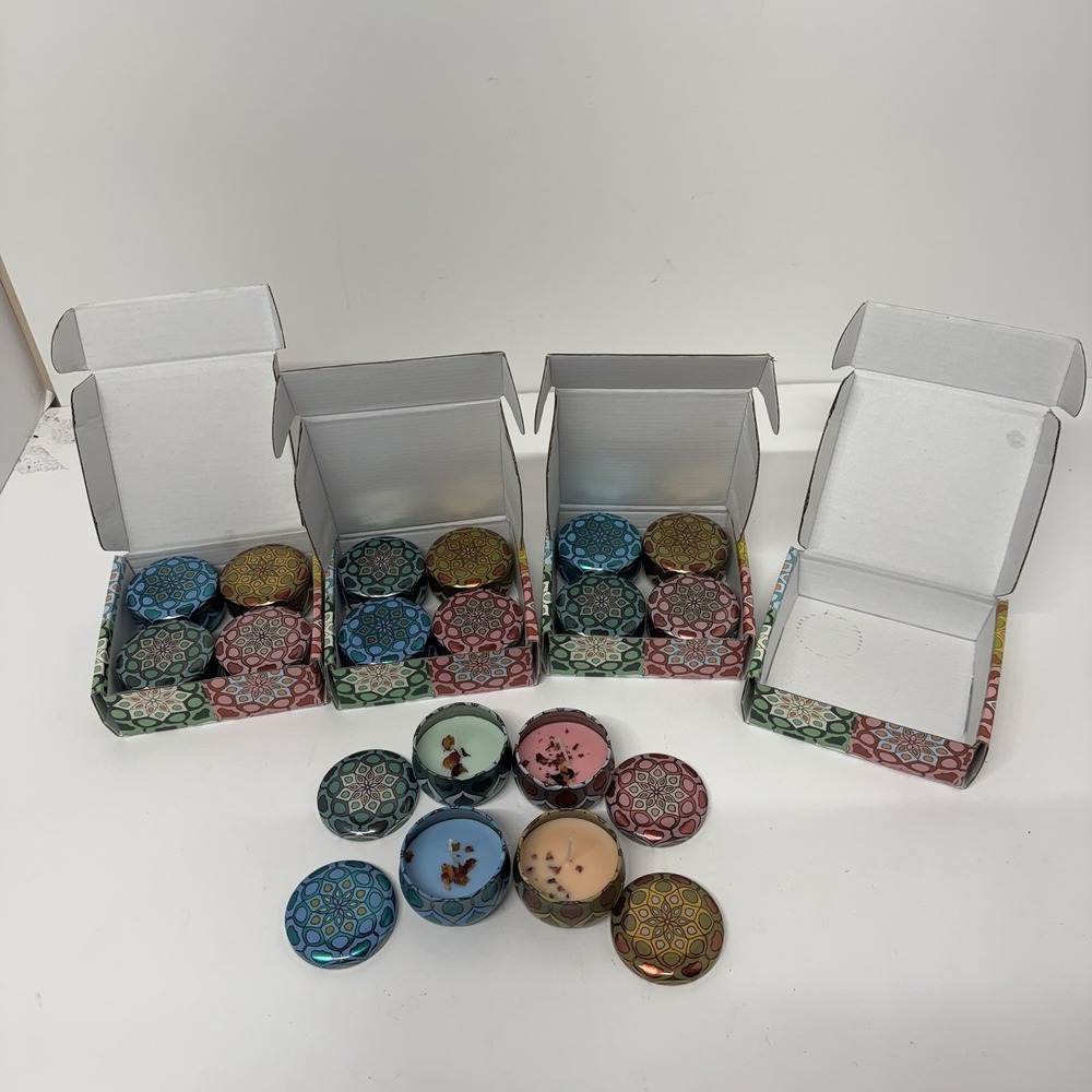 Lot of 16 Mini Scented Candles Floral Botanical Decorative Tins Gift Sets